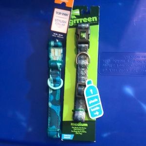 Set of two blue/green, medium dog collars